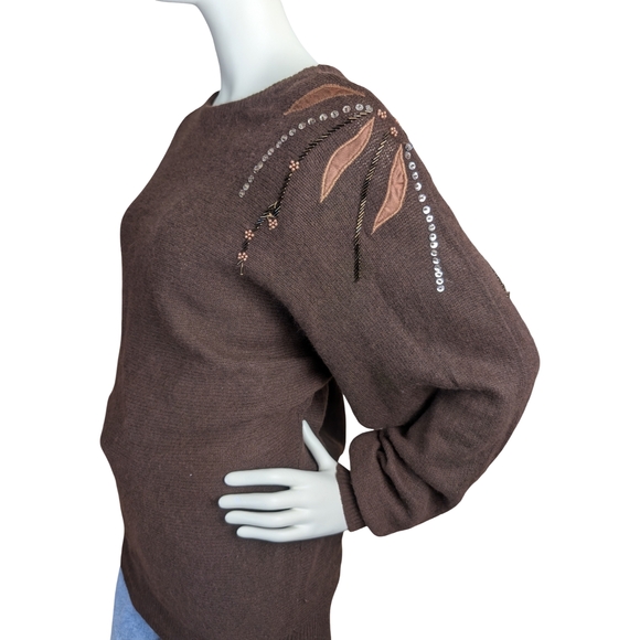 Vintage Lambswool & Angora Beaded Appliqué Sweater, Size Medium - Picture 4 of 9